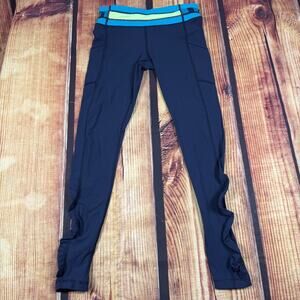 Lululemon Leggings Womens 6 Navy Blue Teal Speed Tight III Ruched Ankle Pocket